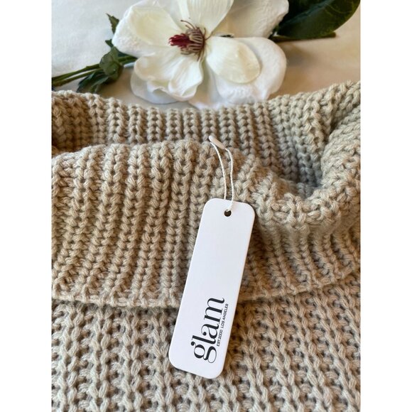 Glam Womens Oversized Chunky Knit Turtleneck Sweater NWT Beige Size M lagenlook - Picture 6 of 9
